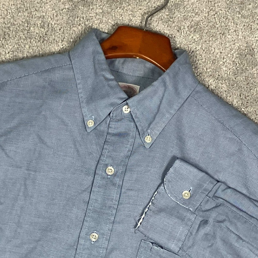 Vintage Brooks Brothers Makers Shirt Mens 15.5-2 Blue Micro Pattern Made in USA